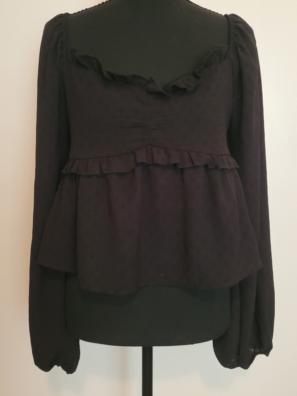 Altar'd State Black Ruffled Long-Sleeve Peplum Top